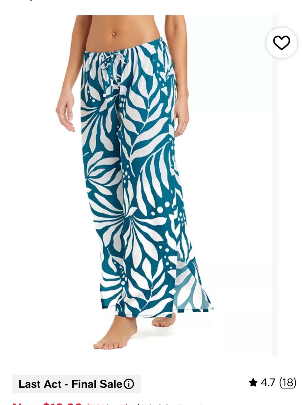 Bar III Teal & White Floral Swim Sarong Pants